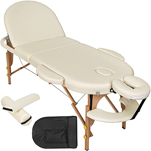 TecTake Camilla de Masaje Mesa de Masaje 3 Zonas Reiki Terapia Oval + Set (Beige | No. 400193)