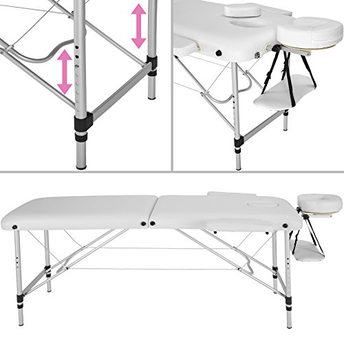 TecTake Camilla de Masaje portatil en Aluminio 2 Zonas Mesa Banco de Masaje + Bolsa (Blanco | No. 402788)