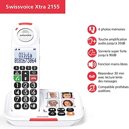 Teléfono inalámbrico con contestador Swissvoice Xtra 2155 + Timbre & Flash 8155 Ringer