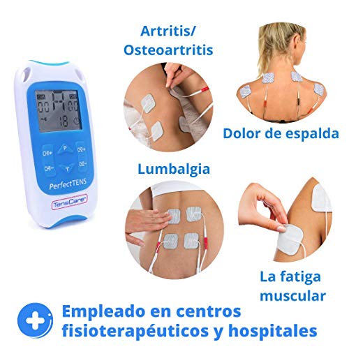 TensCare Perfect Tens – Electroestimulador para Alivio del dolor. 2 Canales con 4 electrodos, con programas Clínicamente Comprobados para aliviar el dolor de espalda, Artritis y Lumbalgia