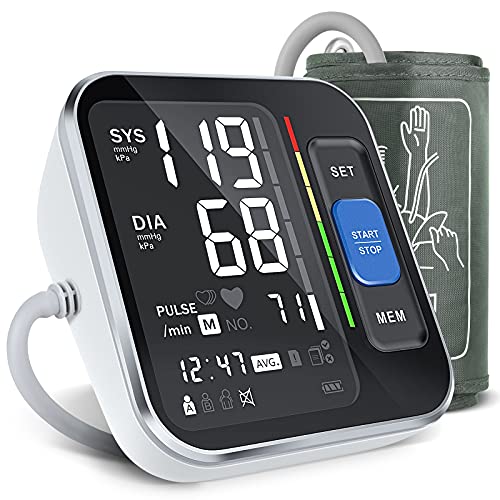 Tensiómetro de Brazo Digital - Monitor de Presión Arterial Automatico con Manguito Presión del Brazo Superior 8.7"-15.7" , Pantalla de Retroiluminación & Detección de HR con Estuche de Transporte