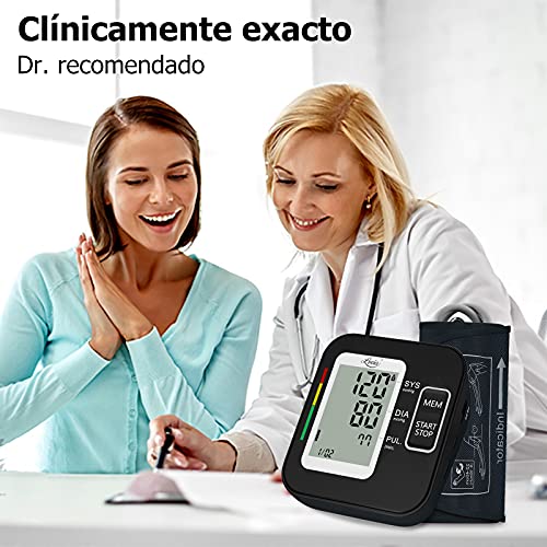 Tensiómetro de Brazo Digital - Tensiometro de Brazo Automatico LCD, Brazalete Grande de 22-42 cm, Detección de Frecuencia Cardíaca Irregular 2 Memorias de Usuario (2 * 120) Recargable Usb