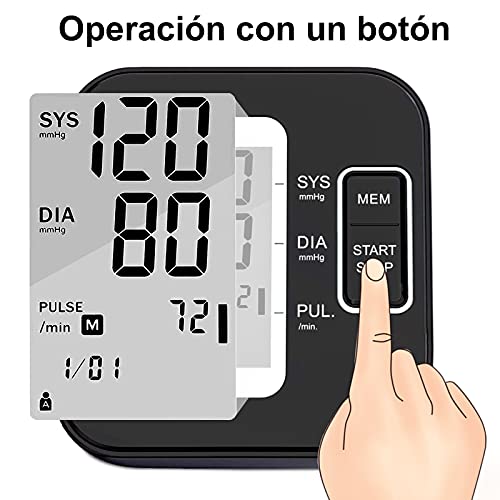 Tensiómetro de Brazo Digital - Tensiometro de Brazo Automatico LCD, Brazalete Grande de 22-42 cm, Detección de Frecuencia Cardíaca Irregular 2 Memorias de Usuario (2 * 120) Recargable Usb