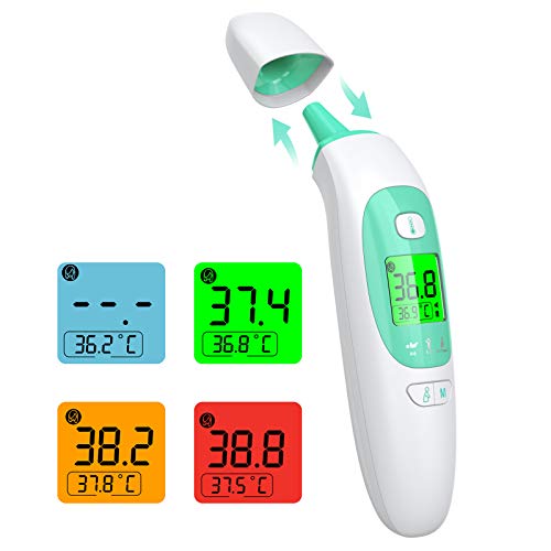 Termometro Infrarrojos, KKmier Termómetro Digitales Médico sin Contacto con Pantalla LCD, Termómetro de frente y oído para Bebé, Adultos, Hospital, ℃ y ℉ Conmutable, Alarma de Fiebre