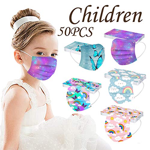 TGTB 50PC Niños Infantil para mascarillas, Infantiles Colores desechable para mascarilla 3 Capas Surtidos,Dibujos Animados para Actividades Aire Libre, Patrón Escuela, Fiesta (B-3)