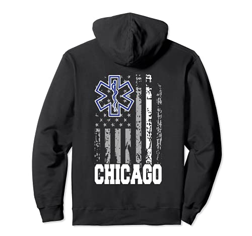 Thin White Line Chicago EMS EMT - Regalo paramédico de la bandera americana Sudadera con Capucha