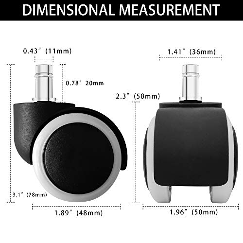TIANSHU Ruedas para sillas de Oficina, Ruedas de Repuesto reemplazables con función antidesgarro y Deslizamiento Suave, Mute (5 Piezas/Juego, Blanco)