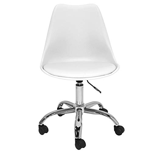 TIENDA EURASIA® Silla Moderna de Escritorio - Asiento de Polipropileno y Cojín Acolchado - Elevación Hidráulica (Blanco)