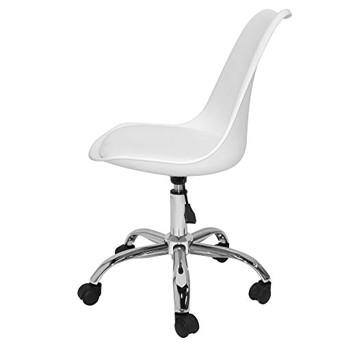 TIENDA EURASIA® Silla Moderna de Escritorio - Asiento de Polipropileno y Cojín Acolchado - Elevación Hidráulica (Blanco)