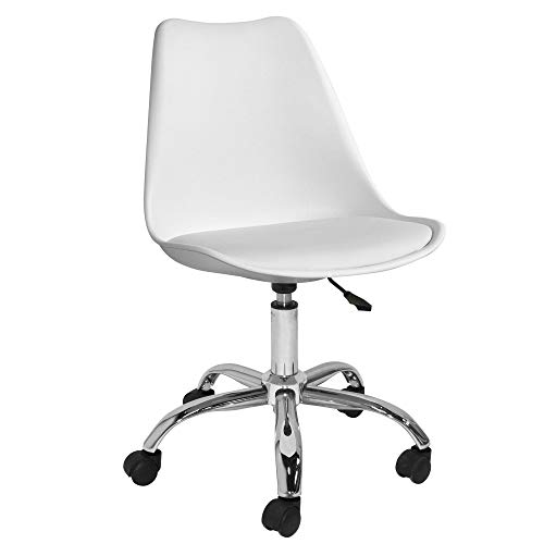 TIENDA EURASIA® Silla Moderna de Escritorio - Asiento de Polipropileno y Cojín Acolchado - Elevación Hidráulica (Blanco)