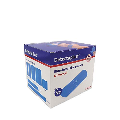 Tiritas detectables Detectaplast Universal, tiritas azules, tiritas resistentes agua y suciedad, tiritas cocina para industria alimentara, hostelería y restauración, 25 x 72 mm, 100 tiritas