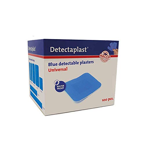 Tiritas detectables Detectaplast Universal, tiritas azules, tiritas resistentes agua y suciedad, tiritas cocina para industria alimentara, hostelería y restauración, 38 x 38 mm, 100 tiritas