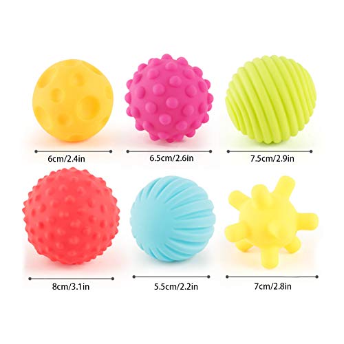 Tnfeeon 6Pcs/Lot Juego de Pelota multisensorial Texturizado, Juego de Pelota de Juguete de baño de bebé Colorido Bola de Mano Bola de compresión Suave para niños