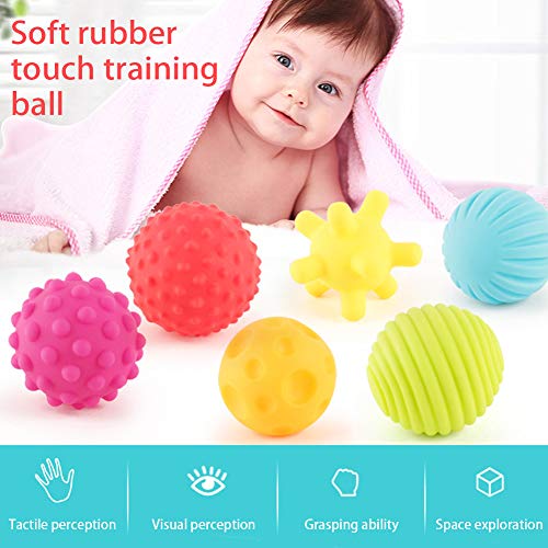 Tnfeeon 6Pcs/Lot Juego de Pelota multisensorial Texturizado, Juego de Pelota de Juguete de baño de bebé Colorido Bola de Mano Bola de compresión Suave para niños