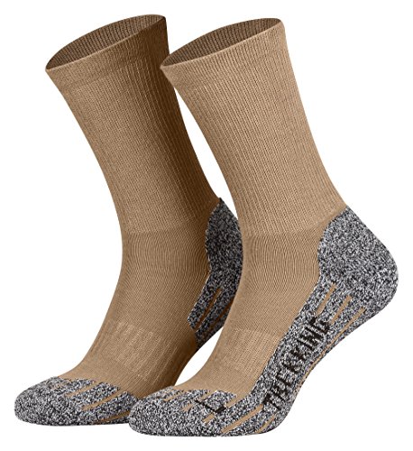 Tobeni 2 pares de calcetines de trekking Coolmax tecnología calcetines funcionales para hombres y mujeres, Color:Camel;Size:UK 12-13.5 / EU 47-49