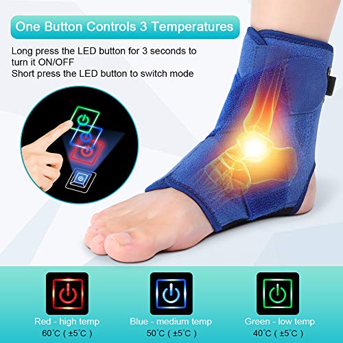 Tobillera Calor con 3 Temperaturas Terapia de Calor Tobillera estabilizadora para Esguince, Lesiones, Tendinitis de Hinchazón Tobillera Esguince para Pies Izquierdo y Derecho (Azul)