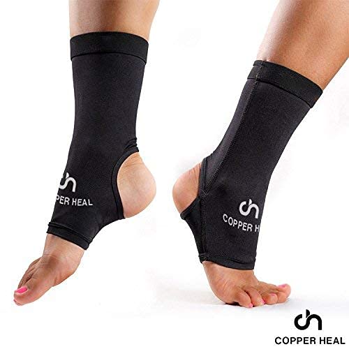 TOBILLERA Manga de compresión de COPPER HEAL (PAR) - Calcetines infundidos cobre altos Arco apoyo Pie hinchazón tendón Aquiles Dolor Articulaciones Fasciitis plantar Lesiones Deportivas