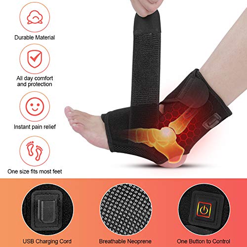 Tobillera Ortopedica para Esguince,Tobillera con Calor,Tobillera Estabilizadora Protector,Tobilleras Deportivas,Tobillera Compresion Ajustable con Línea de Alimentación USB,para Artritis,Tendinitis