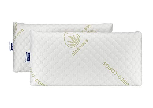 Todocama - Almohada viscoelástica Aloe Vera con Copos 100% viscoelásticos. Tejido Strech Aloe Vera. Termoregulable. Firmeza Media - Alta. Fabricado en España. (Pack 2 x 70 cm)