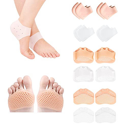 TOFBS 16PCS Protector de Talon ＆ Almohadillas Metatarsianas, Protector Talon Zapato Silicona, Almohadillas de Gel para Antepié,Talon Gel, Fascitis Plantar, Espolones Tacón, Alivia el Dolor de Talón