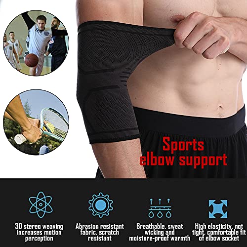 TOFBS Paquete de 2 coderas para hombres y mujeres, coderas para levantamiento de pesas, tenis, golfistas, culturismo, deportes, tendinitis, recuperación de lesiones en las articulaciones(negro,M)