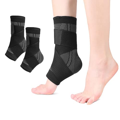 TOFBS Tobillera de 1 par, soporte de compresión ajustable para hombres y mujeres, soporte de tendón de Aquiles y fascitis plantar, estabiliza los ligamentos, dolor de tobillo esguince (negro)