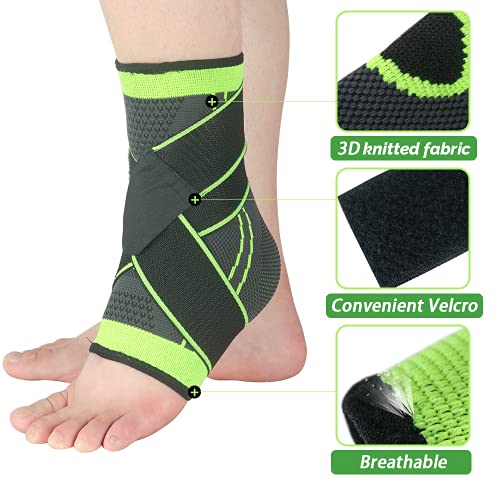 TOFBS Tobillera de 1 par, soporte de compresión ajustable para hombres y mujeres, soporte de tendón de Aquiles y fascitis plantar, estabiliza los ligamentos, dolor de tobillo esguince (verde)