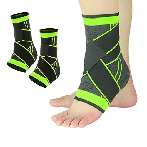 TOFBS Tobillera de 1 par, soporte de compresión ajustable para hombres y mujeres, soporte de tendón de Aquiles y fascitis plantar, estabiliza los ligamentos, dolor de tobillo esguince (verde)