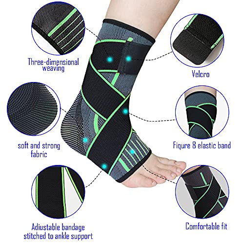 TOFBS Tobillera de compresión ajustable para hombre, mujer, soporte de tendón de Aquiles, fascitis plantar, estabilizar ligamentos, alivia el dolor hinchazón y dolor de tobillo (verde, S)