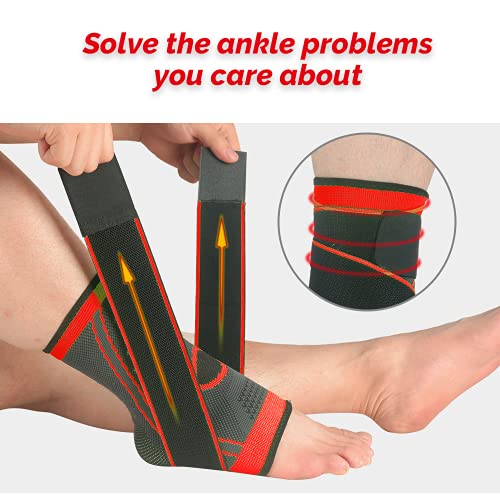 TOFBS Tobillera de compresión ajustable para hombre, mujer, soporte de tendón de Aquiles y fascitis plantar, estabiliza los ligamentos, alivia la hinchazón y el dolor de tobillo (rojo)