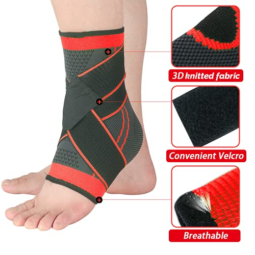 TOFBS Tobillera de compresión ajustable para hombre, mujer, soporte de tendón de Aquiles y fascitis plantar, estabiliza los ligamentos, alivia la hinchazón y el dolor de tobillo (rojo)