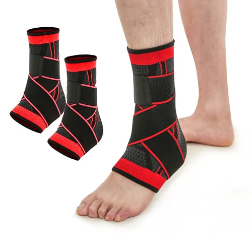 TOFBS Tobillera de compresión ajustable para hombre, mujer, soporte de tendón de Aquiles y fascitis plantar, estabiliza los ligamentos, alivia la hinchazón y el dolor de tobillo (rojo)