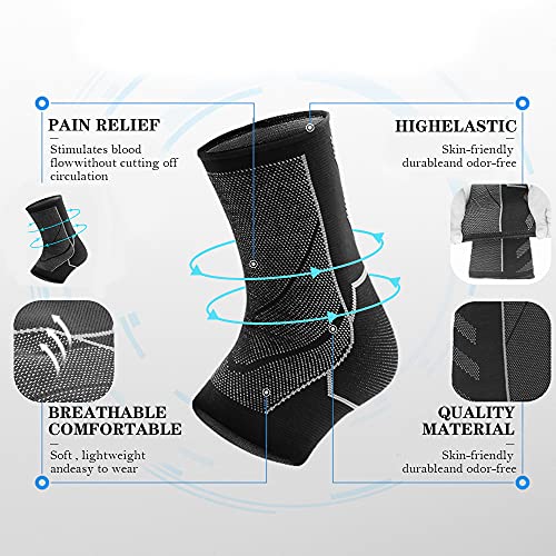 TOFBS Tobillera de compresión para Hombre y Mujer, Soporte de Tendón de Aquiles y Fascitis Plantar, Alivia la Hinchazón y El Dolor de Tobillo (M)