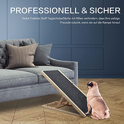 TOLEAD Rampa plegable para perros y gatos, de madera, , con superficie antideslizante, portátil para sofá, cama y coche escaleras ajustables de 4 niveles para mascotas de hasta 80 kg