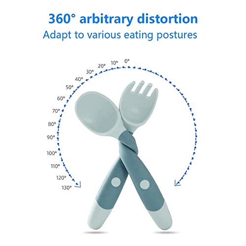 Tomedeks 2 Piezas Cubiertos De Cuchara Y Tenedor De, Utilizados Para El Entrenamiento De Alimentación Infantil, Fácil De Sostener, Resistente Al Calor, Cuchara De Aprendizaje Flexible (Yellow)