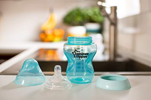 Tommee Tippee Closer to Nature Biberones, Tetina de Flujo Lento con Forma de Pecho y Válvula Anticólico, 260ml, Pack de 3, Variedad de Colores