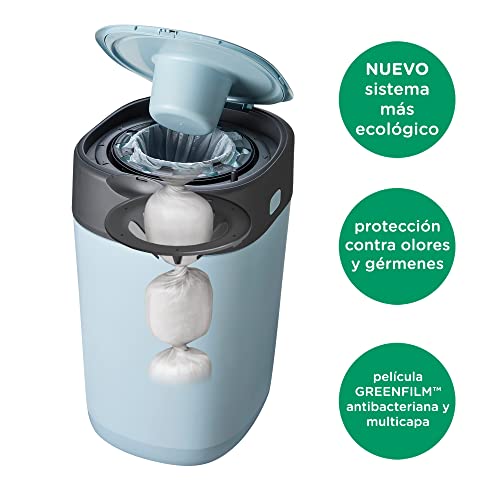 Tommee Tippee - Contenedor Para Pañales Avanzado Twist And Click, Nuevo Sistema Ecológico, Incluye 1 Recambio Con Película Greenfilm Antibacteriana Y Sostenible, Unisex, Azul