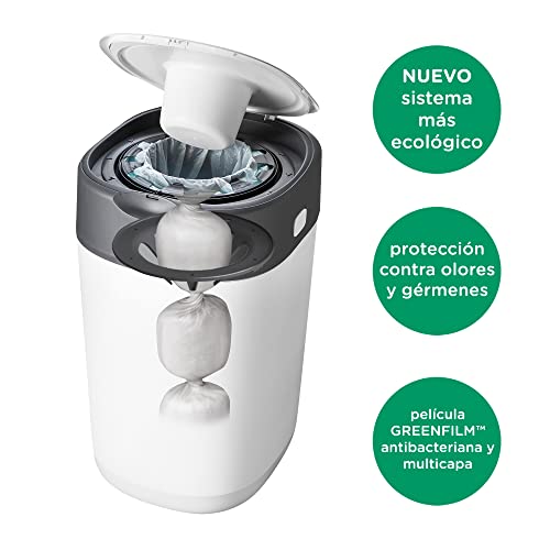 Tommee Tippee - Contenedor para Pañales Avanzado Twist and Click, Nuevo Sistema Ecológico, Incluye 12 Recambios con Película GREENFILM, Blanco