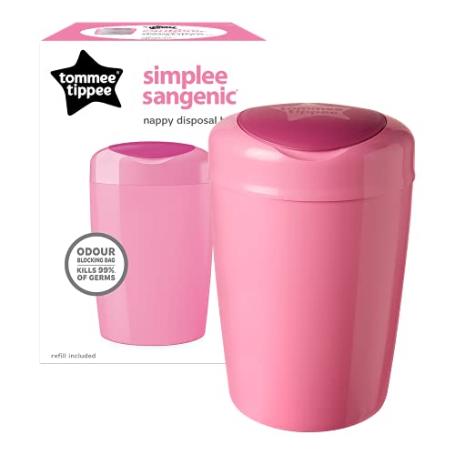 Tommee Tippee Simplee Sangenic - Contenedor de Pañales, Cubo para Desechar Pañales, Antibacteriano, Capacidad para 18 Pañales, Rosa