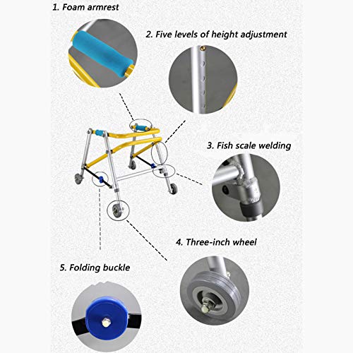 TOOSD Andador con Ahorro De Espacio, Auxiliar De Rehabilitación, Ayuda para Caminar para Niños, Ajustable En Altura, Andador con Andador Plegable De 4 Ruedas con Asiento,D