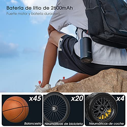 Topcony Compresor de Aire Portátil con Batería Recargable 2600 mAh, Mini Bomba de Pantalla Táctil Digital, con Sensor de presión, para Scooter, Motocicleta, Bicicleta, Automóvil, Pelota con Linterna