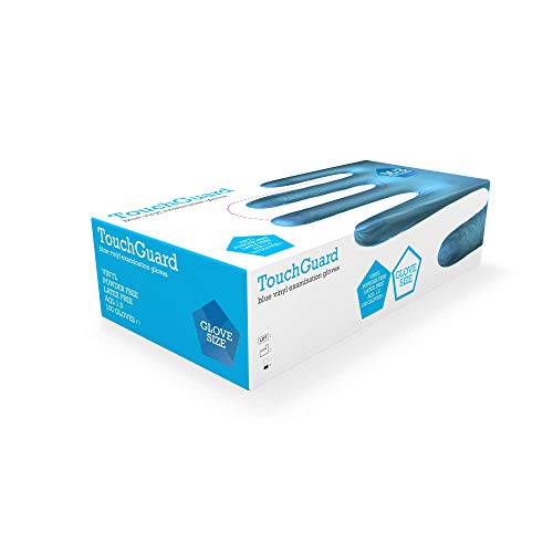 TouchGuard - Guantes de vinilo azules desechables sin polvos, caja de 100 unidades, medianos