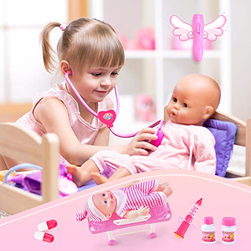 TR Turn Raise Juguetes de Médicos,32 Piezas Doctora de Juguetes, Enfermera Médico Kit Parque Infantil para Niños,Juego de rol Regalos para Niños Mayores de 3 años con Accesorios (Rosa)