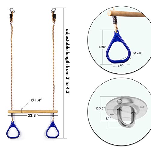 Trapeze Swing Bar para niños con kit de montaje – Carga de 220 lb – Juego de columpio de juegos de repuesto – Barra de dominadas trapecio DIY para tu gimnasio – Accesorios de línea ninja