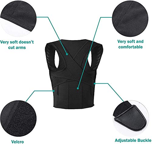 TRECI Corrector de postura de espalda para hombre y mujer, corrector postural de hombros transpirable en la espalda, banda postural de hombros y espalda ajustable, negro (XL)