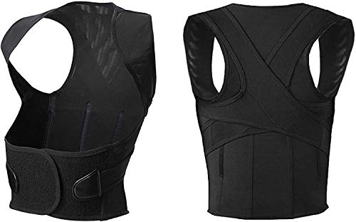 TRECI Corrector de postura de espalda para hombre y mujer, corrector postural de hombros transpirable en la espalda, banda postural de hombros y espalda ajustable, negro (XL)