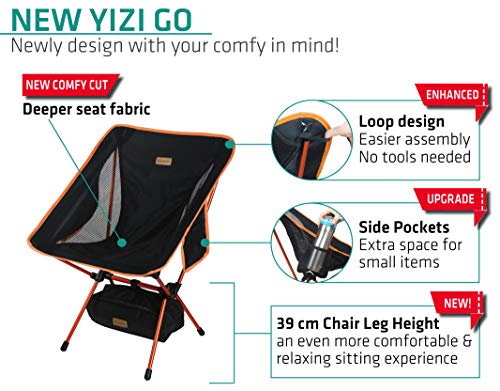 Trekology YIZI GO Silla de camping portátil – Silla plegable ultraligera compacta, plegable, plegable, plegable, ligera, en una bolsa para exteriores, campamento, picnic, senderismo