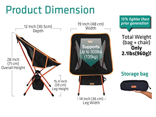 Trekology YIZI GO Silla de camping portátil – Silla plegable ultraligera compacta, plegable, plegable, plegable, ligera, en una bolsa para exteriores, campamento, picnic, senderismo