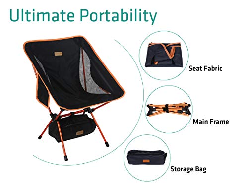 Trekology YIZI GO Silla de camping portátil – Silla plegable ultraligera compacta, plegable, plegable, plegable, ligera, en una bolsa para exteriores, campamento, picnic, senderismo