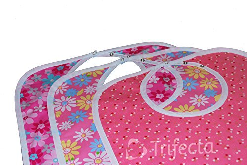 Trifecta Linens 3 Pack - Babero Adulto - Large Extra Long, Reutilizable Lavable a máquina, Ropa, Hora de la Comida Protector, Impermeable 18" x 36" Rosado